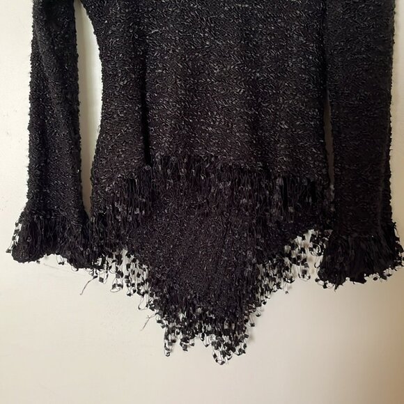 🖤✨ Vintage Lisa International Black Textured Knit Sweater with Ruffled Collar - Picture 12 of 12